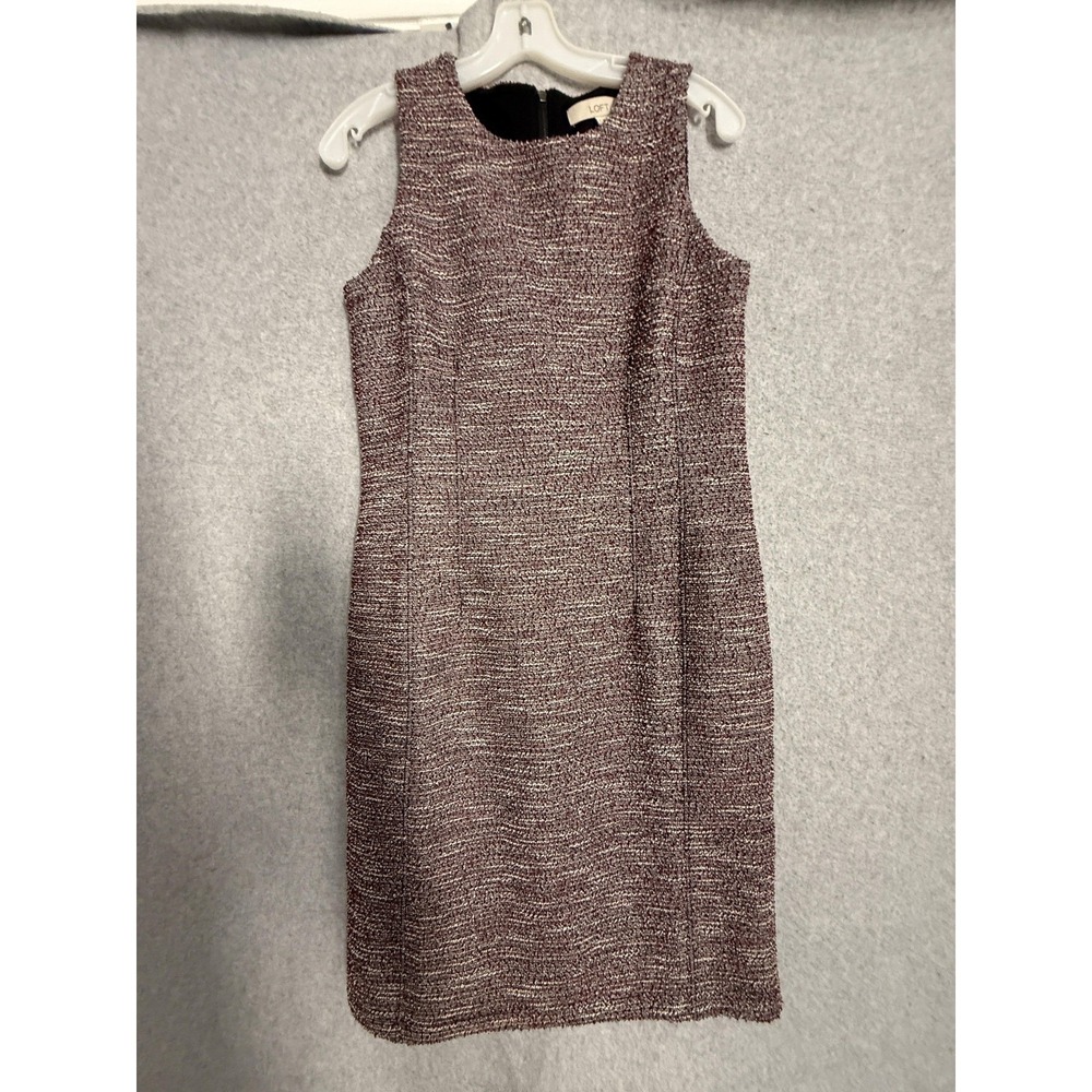 LOFT Dress Womens 6 Red Tweed Sleeveless Sheath Exposed Zip Office Career‎
